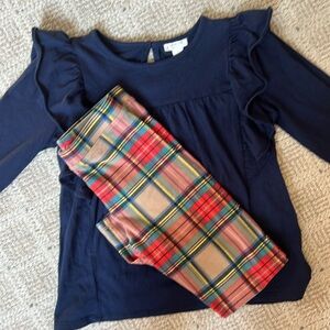 Girls Crew Cuts ruffle sleeved shirt and plaid leggings, excellent condition